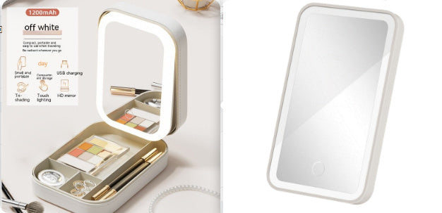 Portable Makeup Storage Box with LED Light Mirror