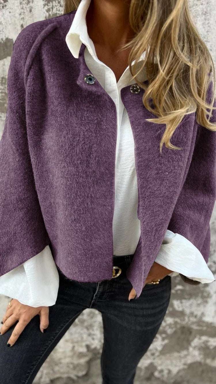 Women Batwing Sleeve Cardigan Autumn And Winter Loose Short Cashmere Long Sleeve Coat