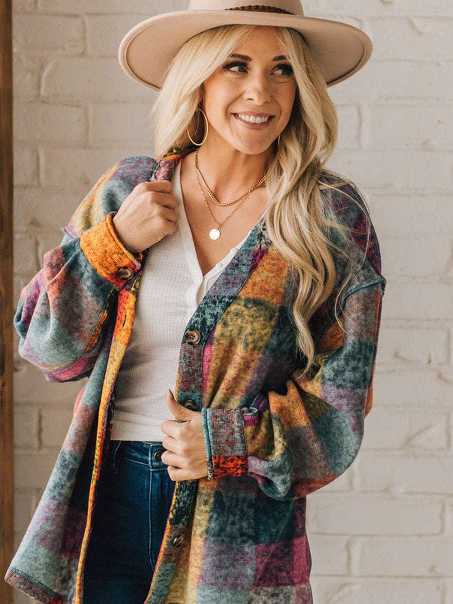 Female Multicolor Plaid Loose Jacket