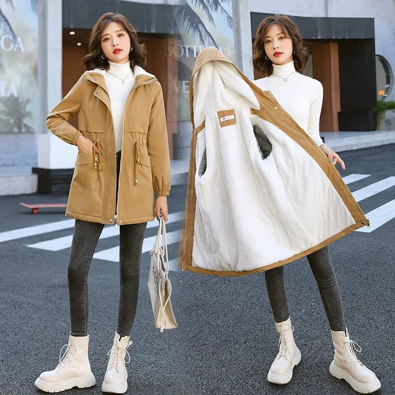 Winter Heavy Industry Fleece-lined Mid-length Trench Coat Lamb Wool Cotton Coat