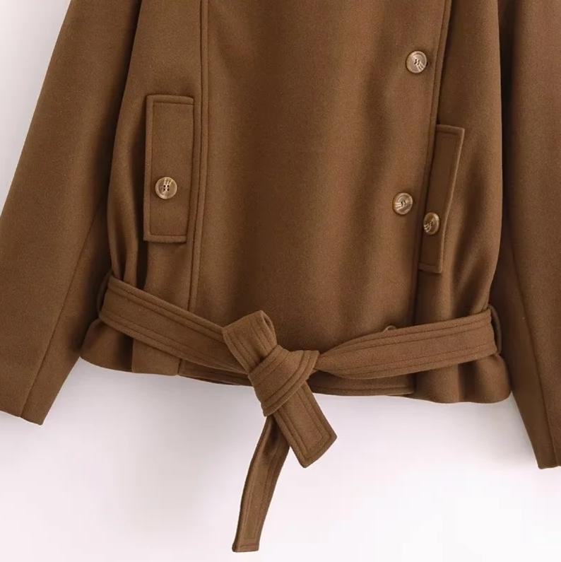 Retro Loose Casual Lapel Long Sleeve With Belt Woolen Jacket Coat