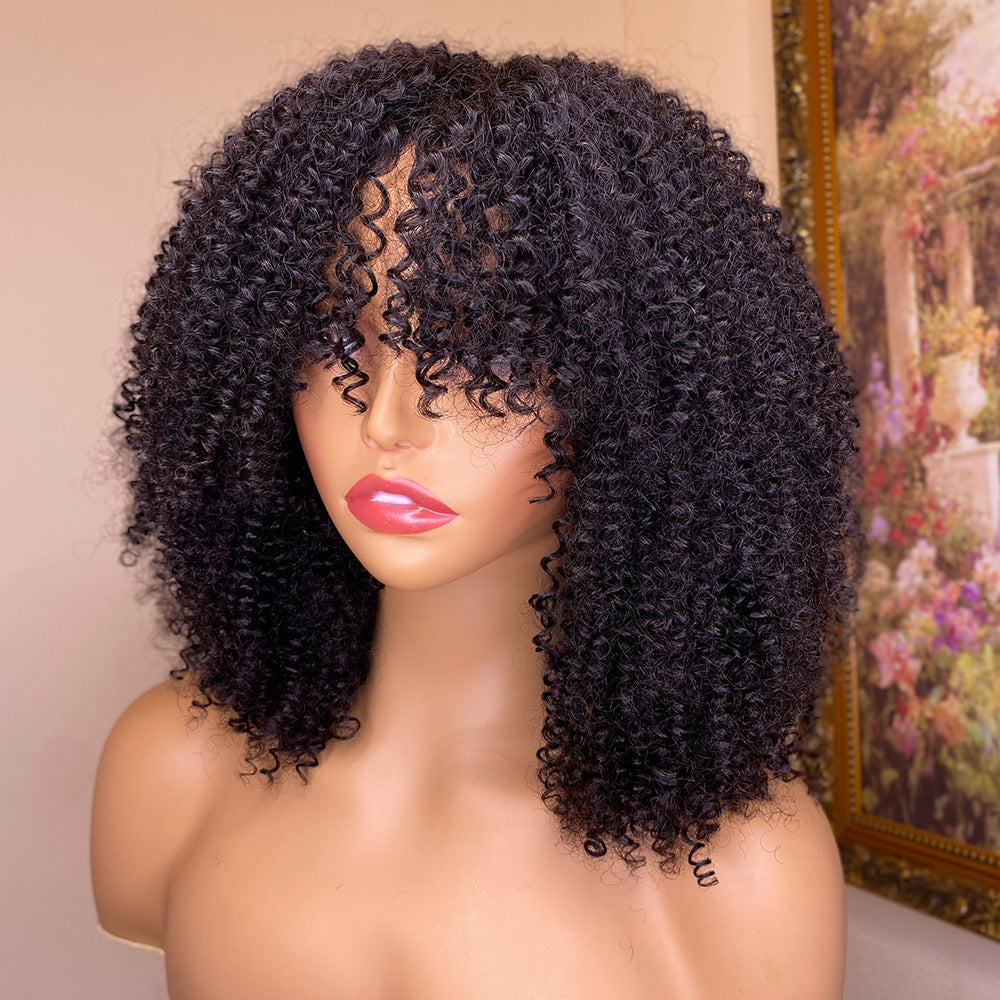 Kinky Curly Human Hair Wigs With Bangs