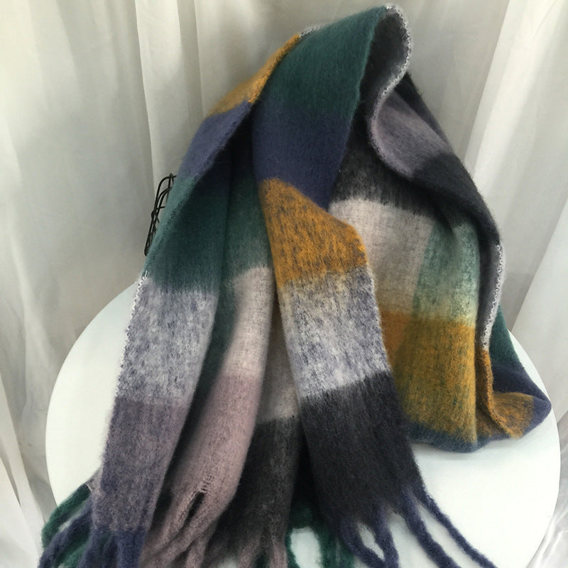 Women's Autumn Colorful Striped Warm Cashmere Plaid Scarf