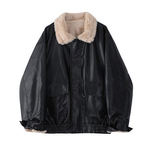 Woman Zipper Retro Style Elegance Leather Coat Autumn And Winter