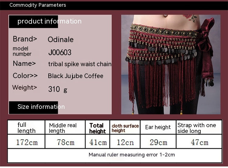 Belly Dance Waist Scarf Performance Tassel Hip Scarf Ethnic Tribe Dance Costume Belly Dance Waist Chain