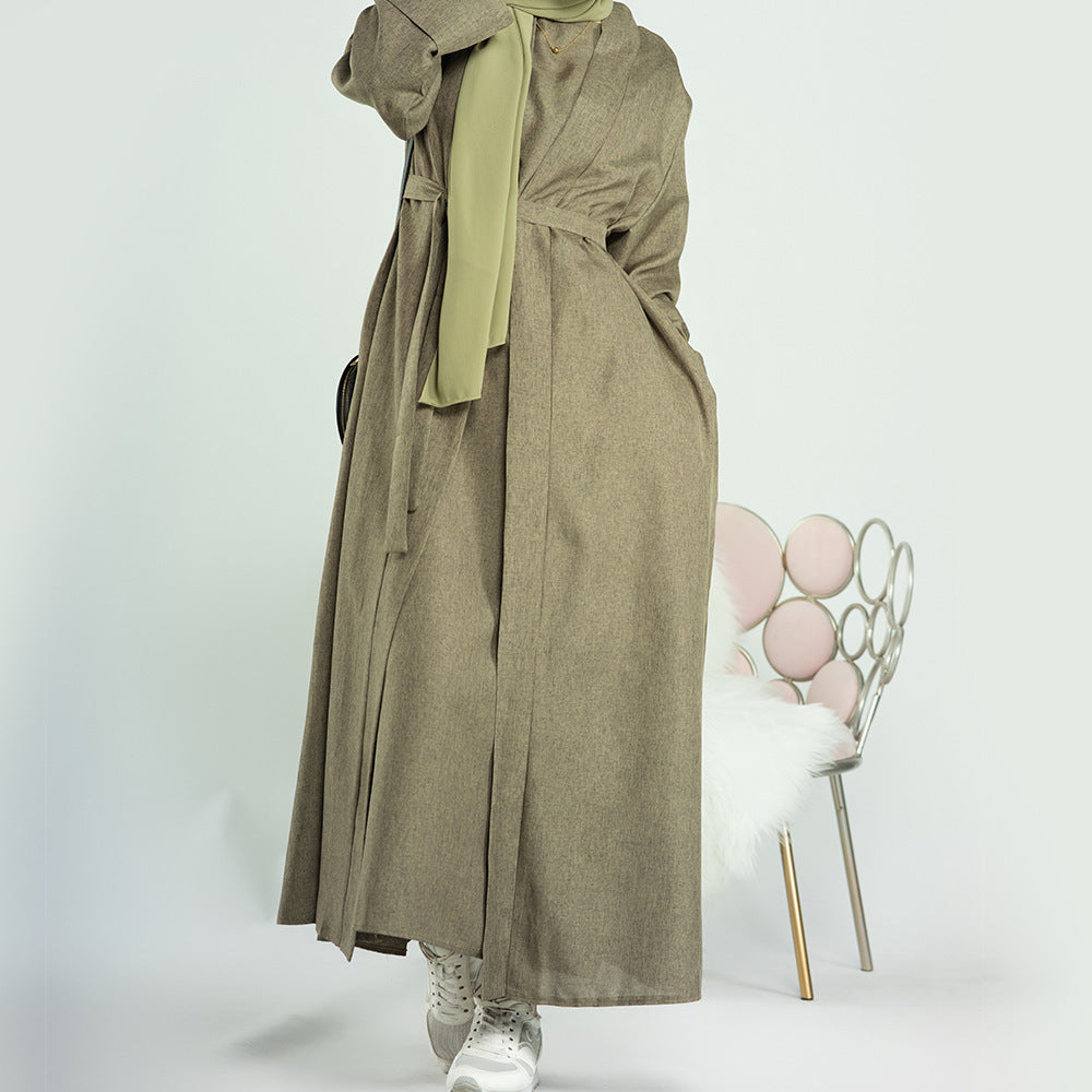 Casual Solid Color Cardigan Robe Suit