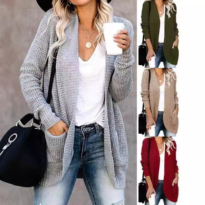 Women's Curved Placket Knitted Sweater Cardigan