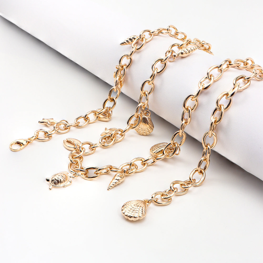 New Metal Waist Chain Summer Beach Body Chain Shell Starfish Charm Gold Decorative Dress Punk Belt