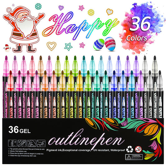 Double Line Outline Pen 24 Color Suit Dream Color Mark Fluorescent Marker