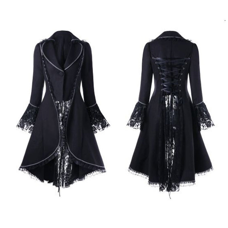 Long-sleeved Waist Lace Stitching Tuxedo Ladies Jacket