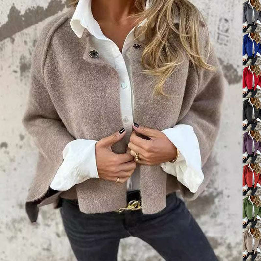 Women Batwing Sleeve Cardigan Autumn And Winter Loose Short Cashmere Long Sleeve Coat