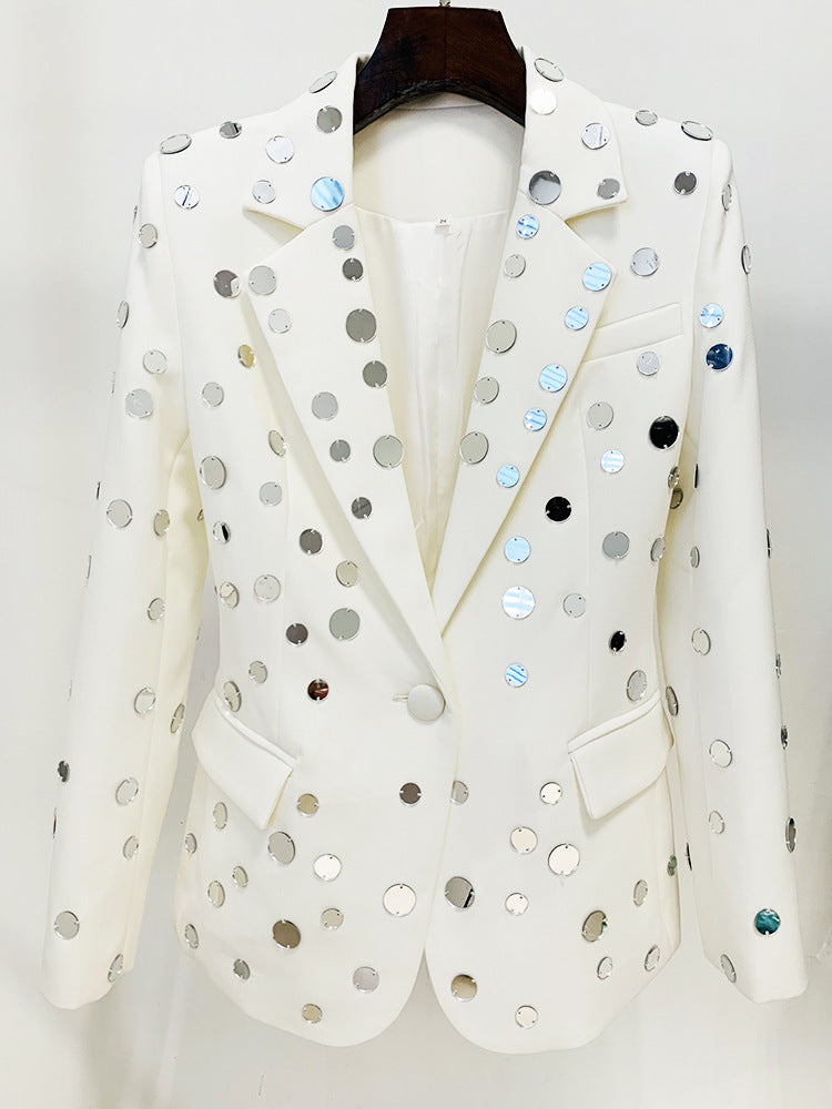 Women Beaded One Button Suit Jacket Coat