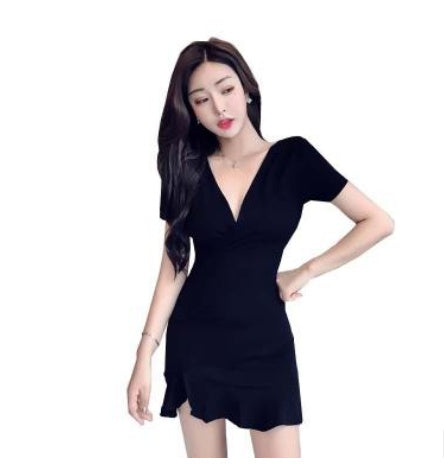 V-neck Bag Hip High Waist Slimming Fish Tail Dress