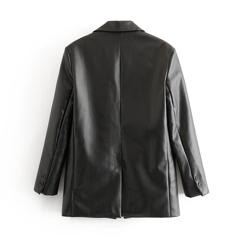 Ins European and American women's clothing faux leather loose suit jacket