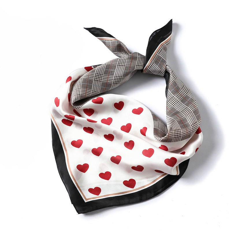 Ladies heart-shaped plaid silk scarf