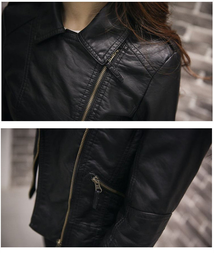 Women's Short Korean Style Slim Leather Jacket