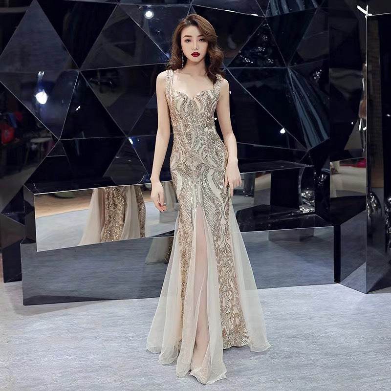 Fishtail Long Summer Sequins Sling Evening Dress Banquet