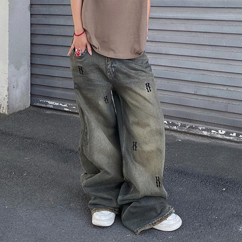 Pantaloni larghi a gamba larga, stile street cool, jeans larghi stampati e rovinati