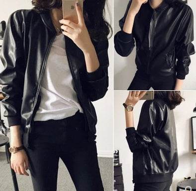 2021automne Nouvelle Version De La Femme Mince Slim En Cuir Pu Veste Courte Femme Veste En Cuir De Moto Sauvage - Mallora