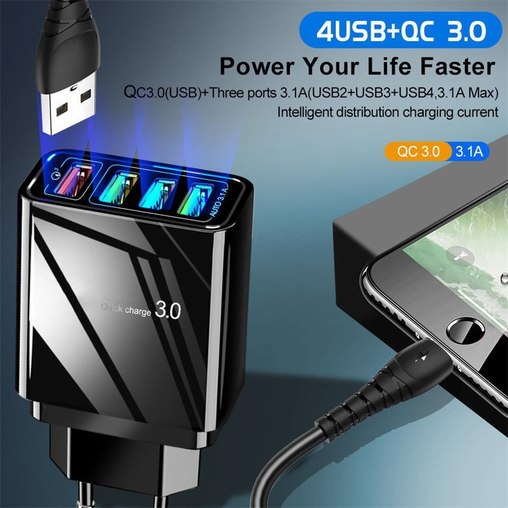 Illuminated 4 USB Ports Mobile Phone Charger with 3A Charging Head