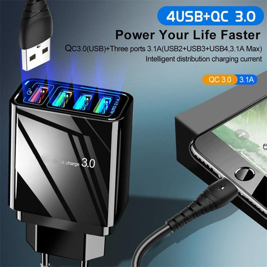 Illuminated 4 USB Ports Mobile Phone Charger with 3A Charging Head