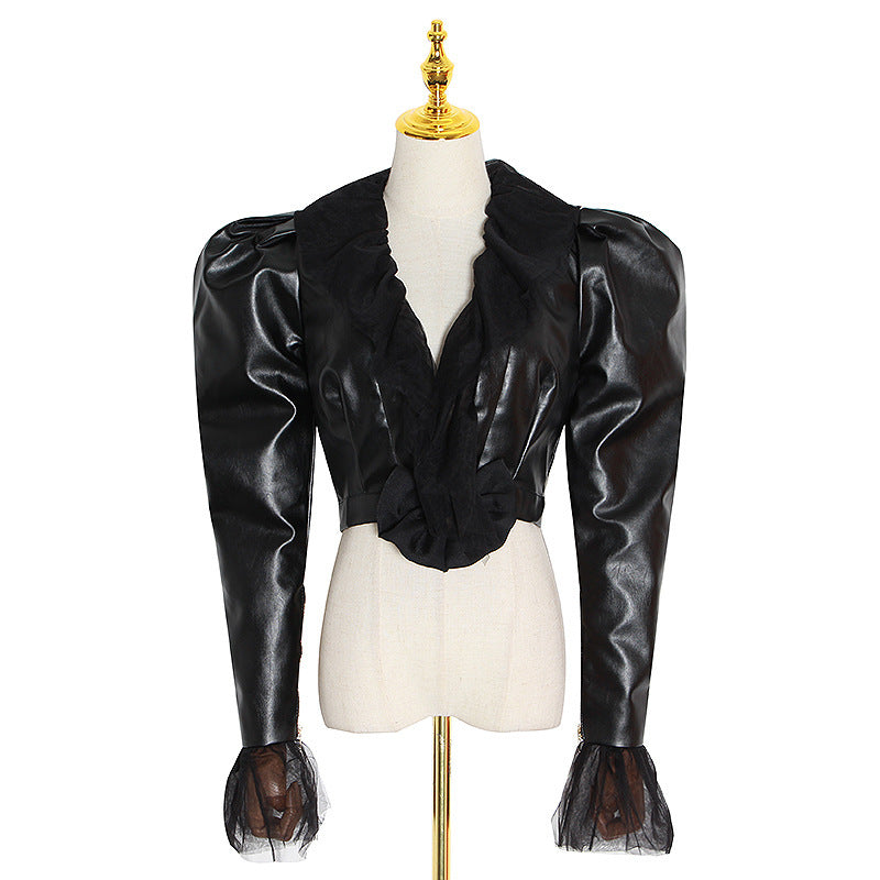 Women's short PU leather jacket