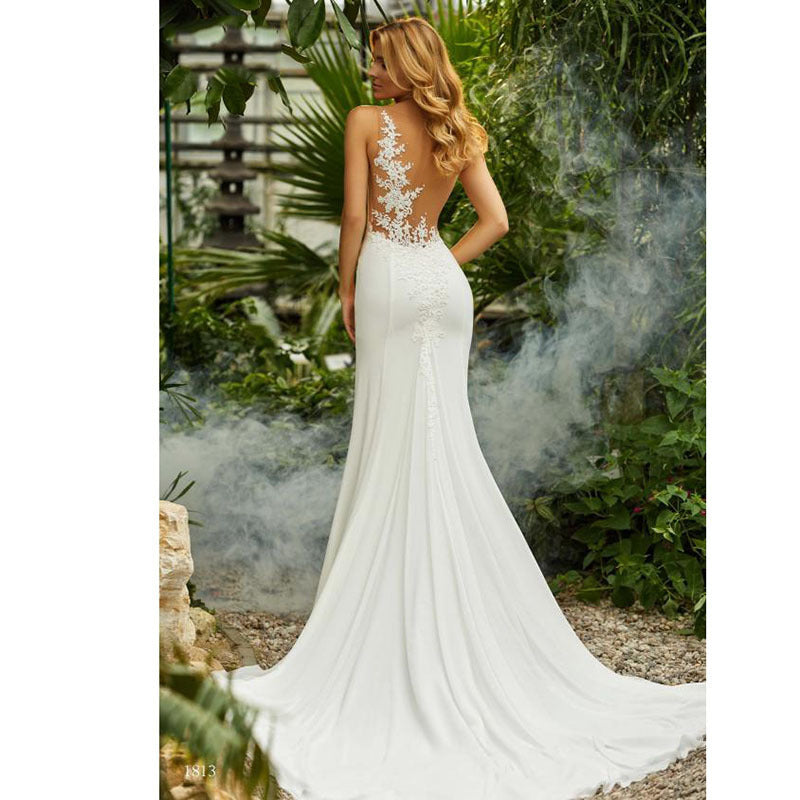 Retro round neck sexy little tail bridal wedding dress