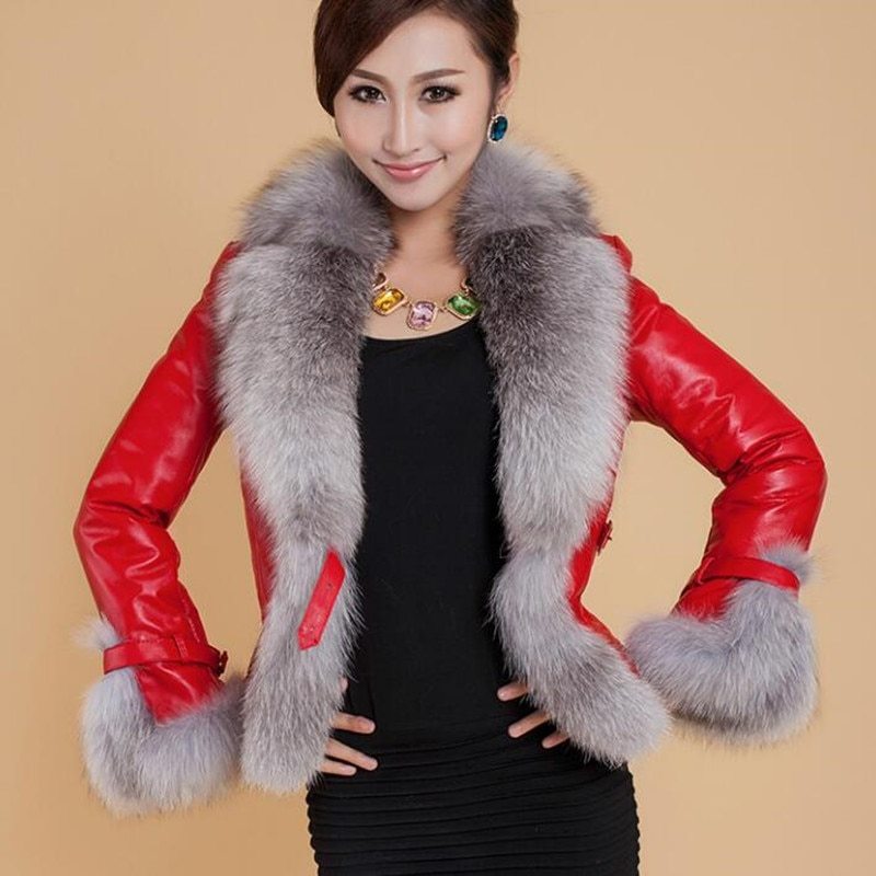 Best-selling Autumn  Winter Jacket Woman Fur Coat Fashion  Fox Fur Collar Women Coat Slim Short PU Leather Coat