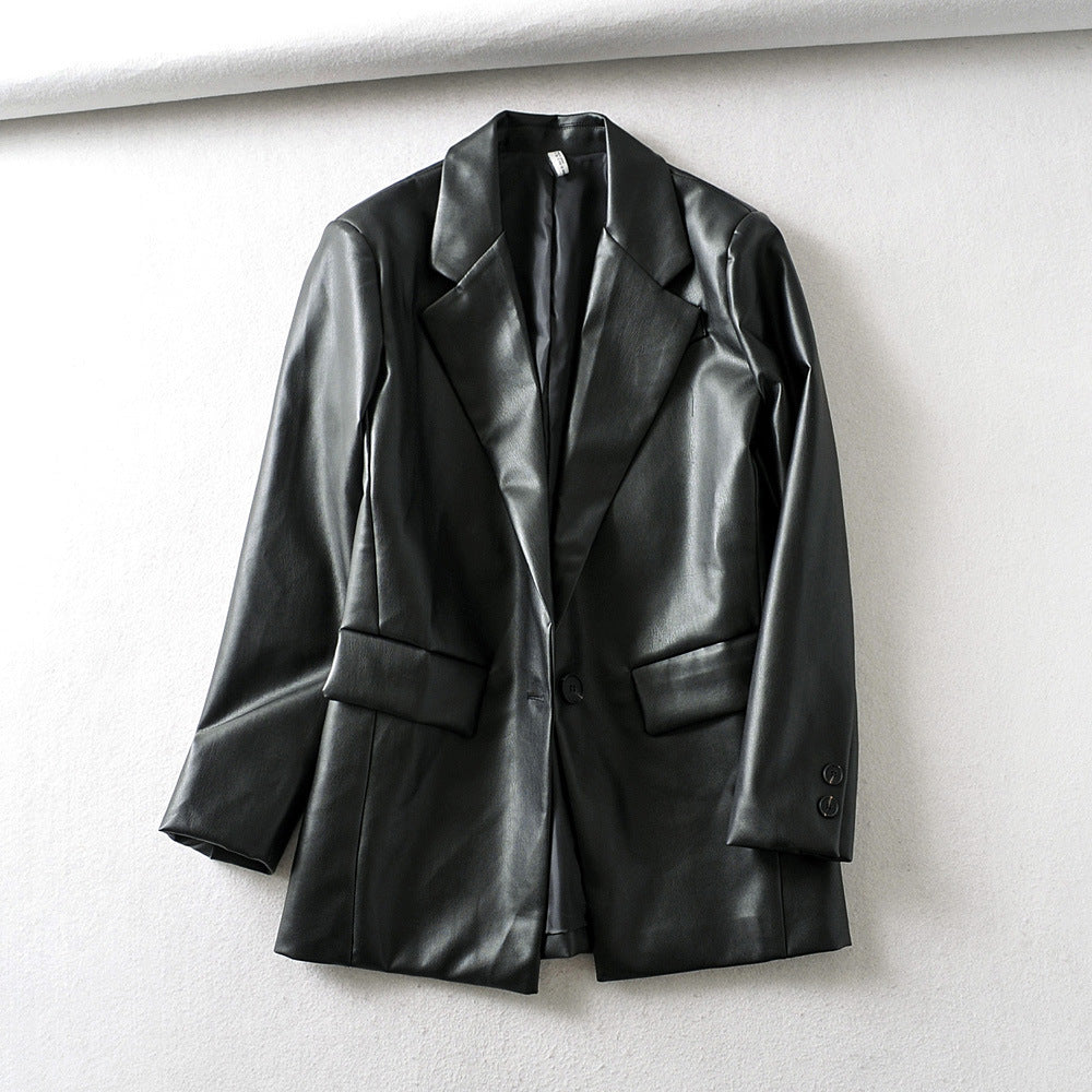 Ins European and American women's clothing faux leather loose suit jacket