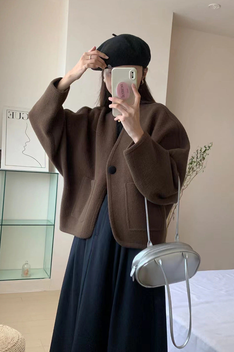 Korean Round Neck Woolen Coat