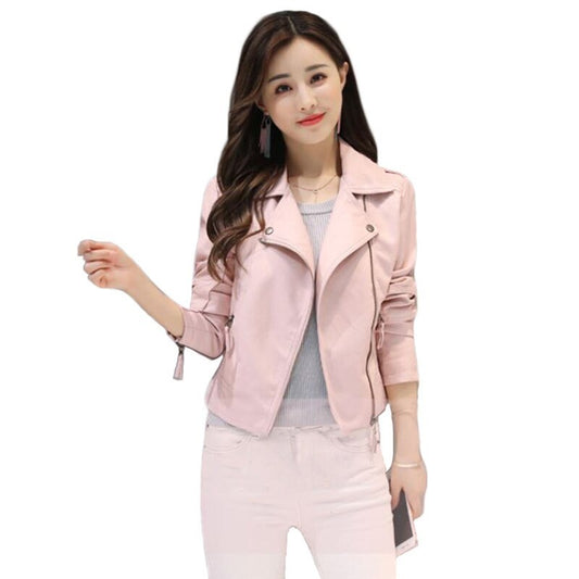 Women's short slim pink leather jacket