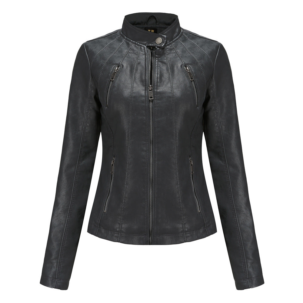 Short ladies leather jacket