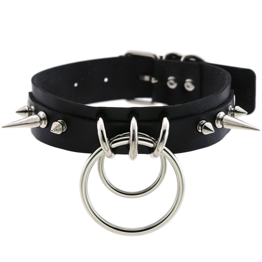 Leather spiked rivet collar