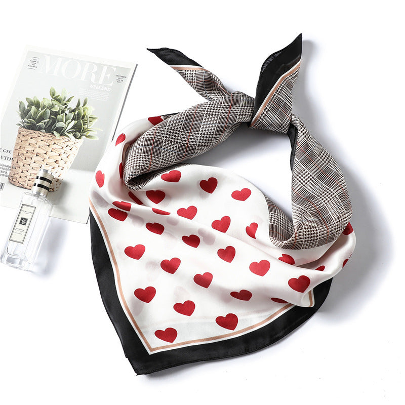 Ladies heart-shaped plaid silk scarf