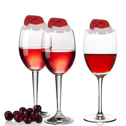 10Pcs Red Christmas Hat Wine Cup Decorations