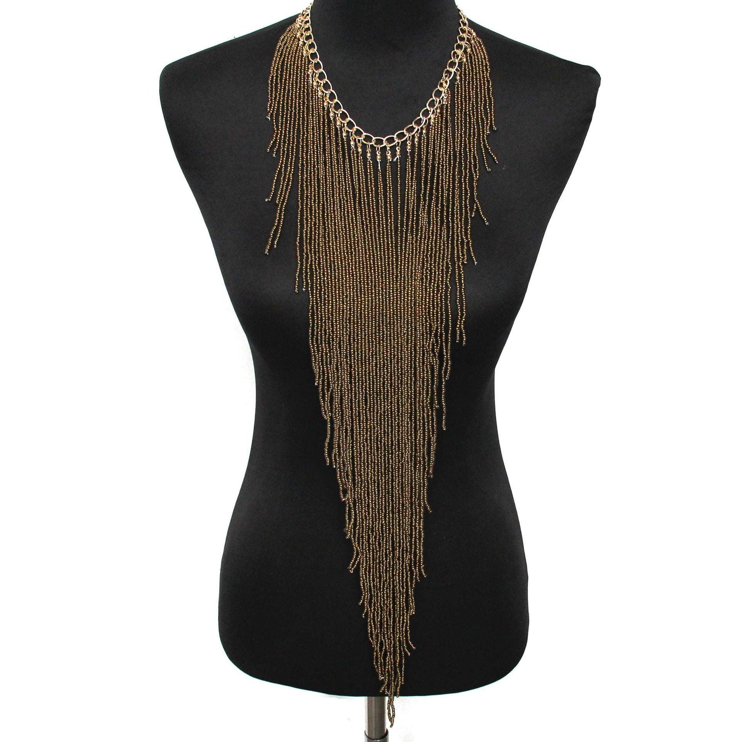 Ethnic Style Long Rice Bead Tassel Necklace Bohemia Exaggerated Performance Necklace Earring Set