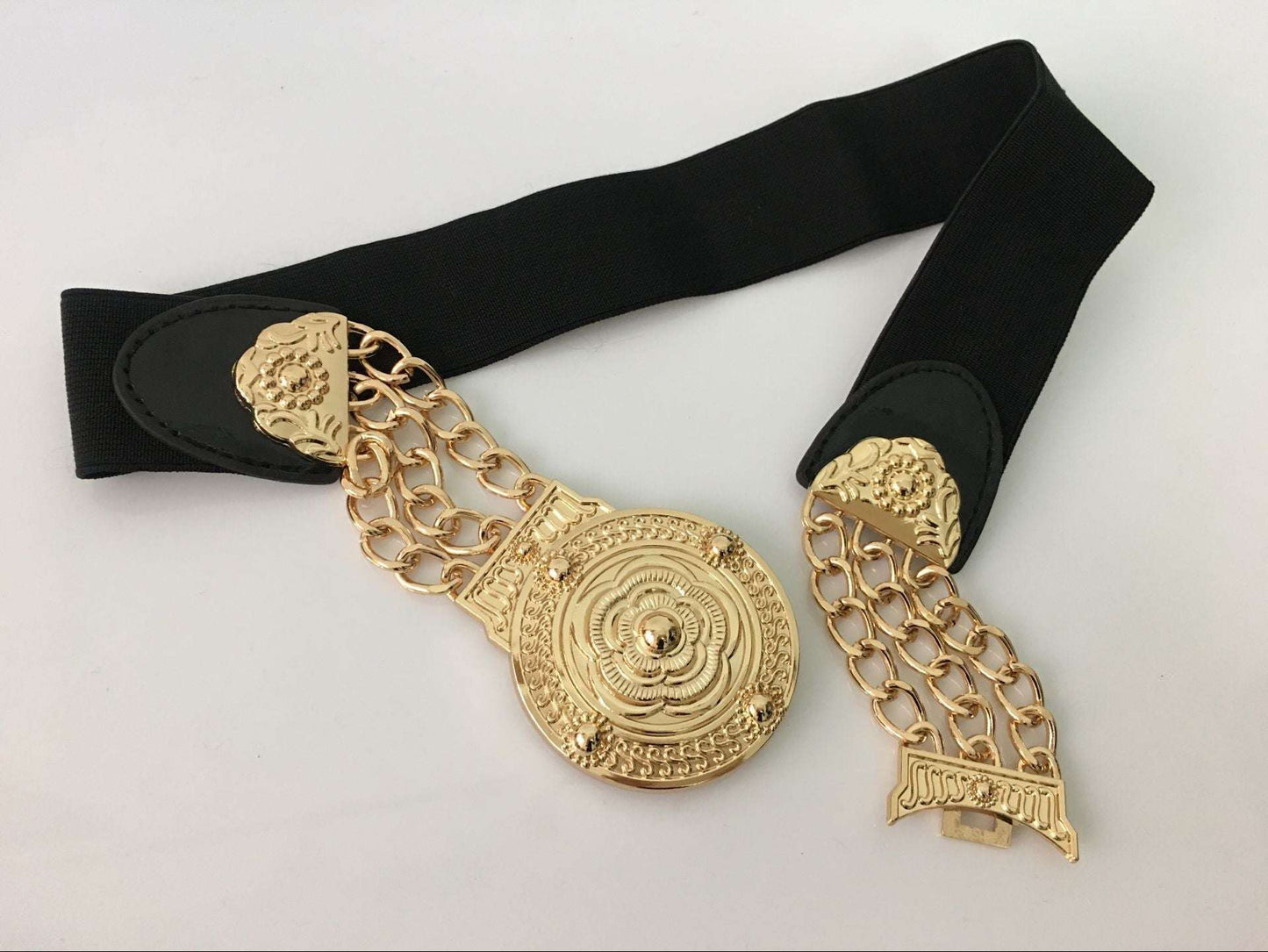 Fashion Metal Elastic Wide Belt Chain Flower Decoration