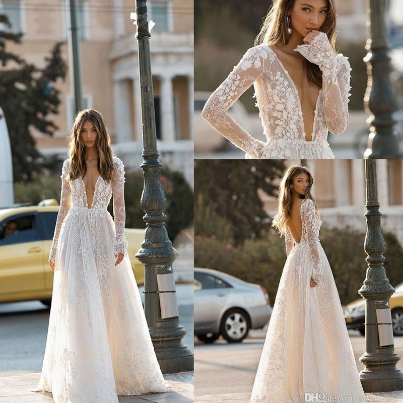 Wedding Dress Lace Long Sleeve Dinner Party Gown