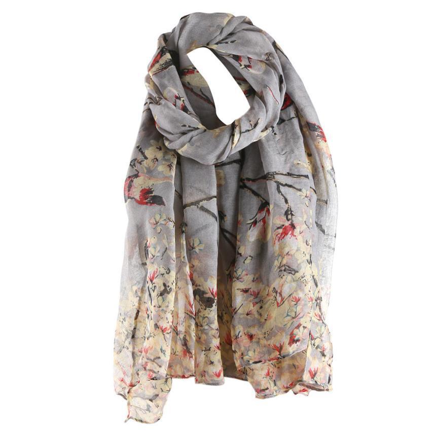 New Fashion Tree Branch And Bird Print Pattern Scarf