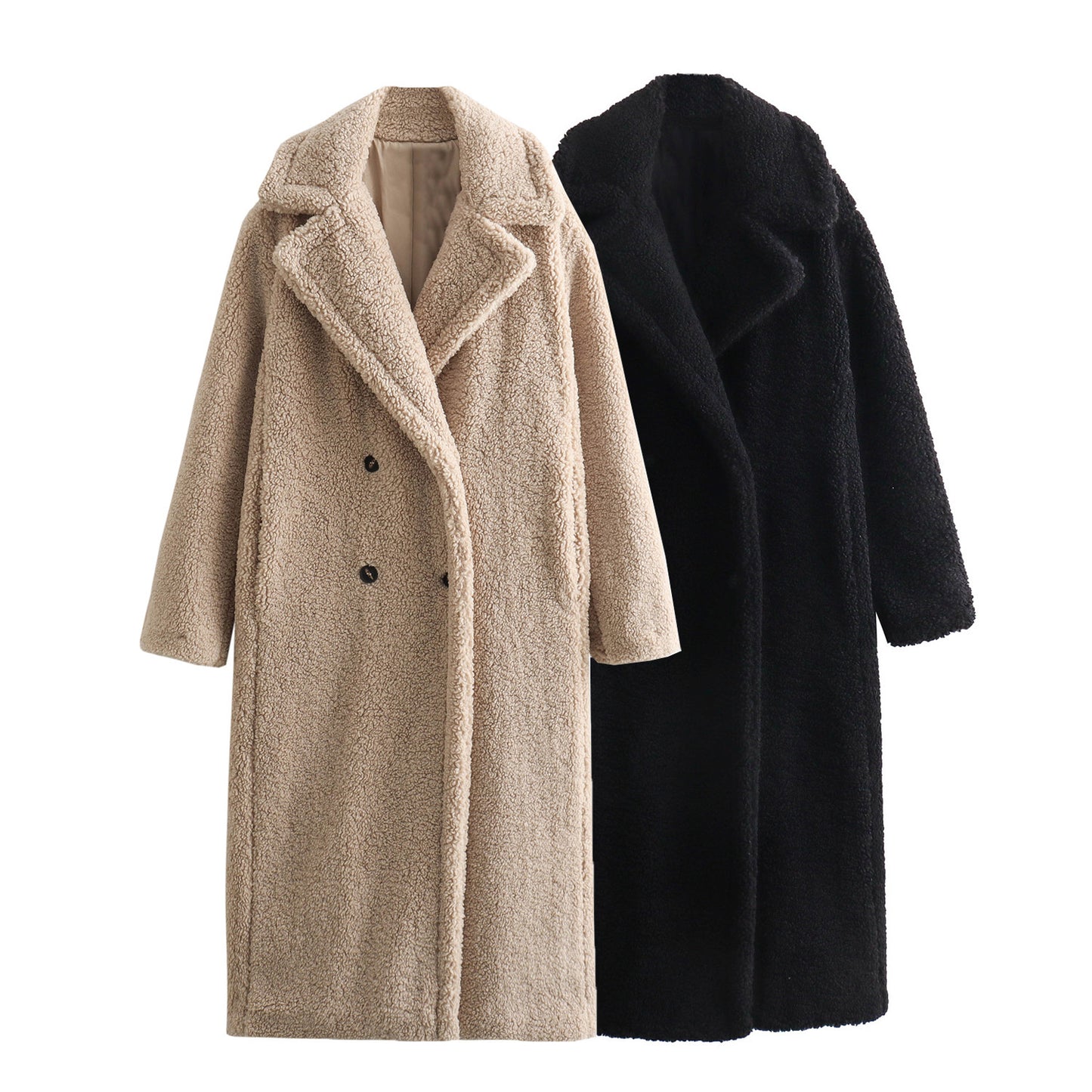 Women Autumn Fleece Double Row Ornament Loose Coat