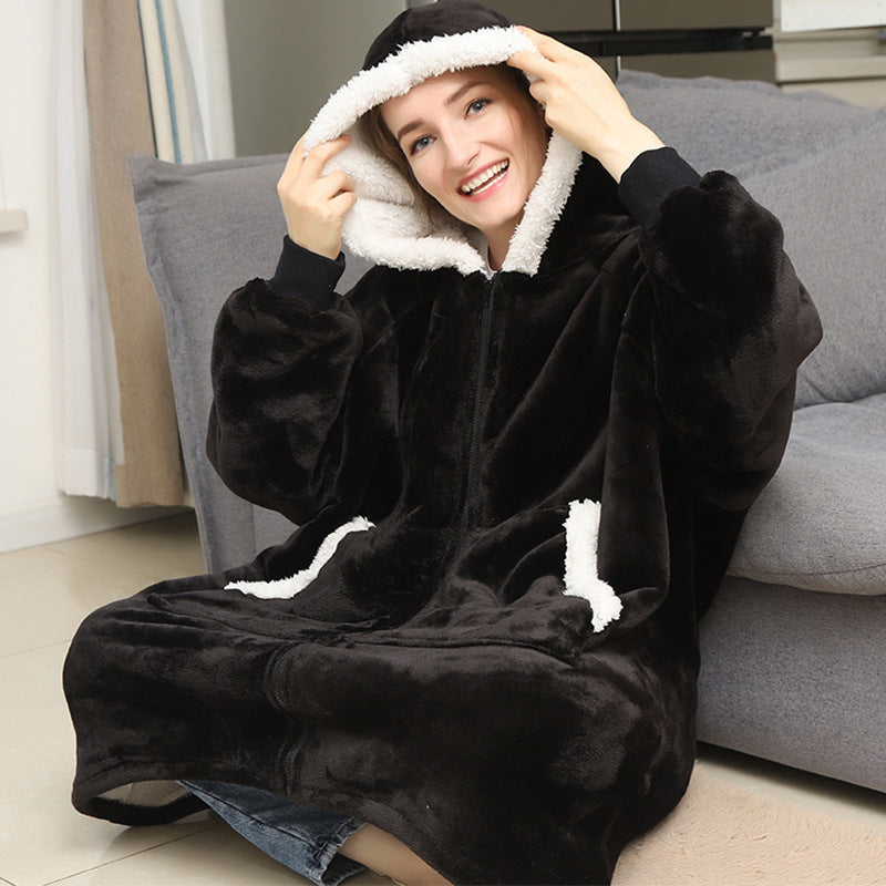 Men And Women Can Wear Zipper Flannel Lazy Blanket