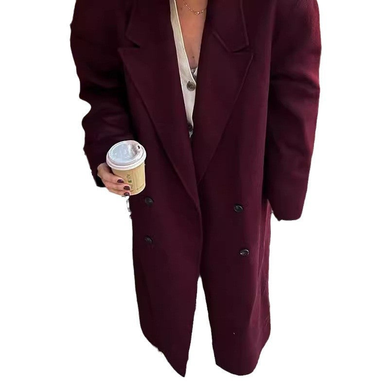 Wine Red Long Lapel Blazer