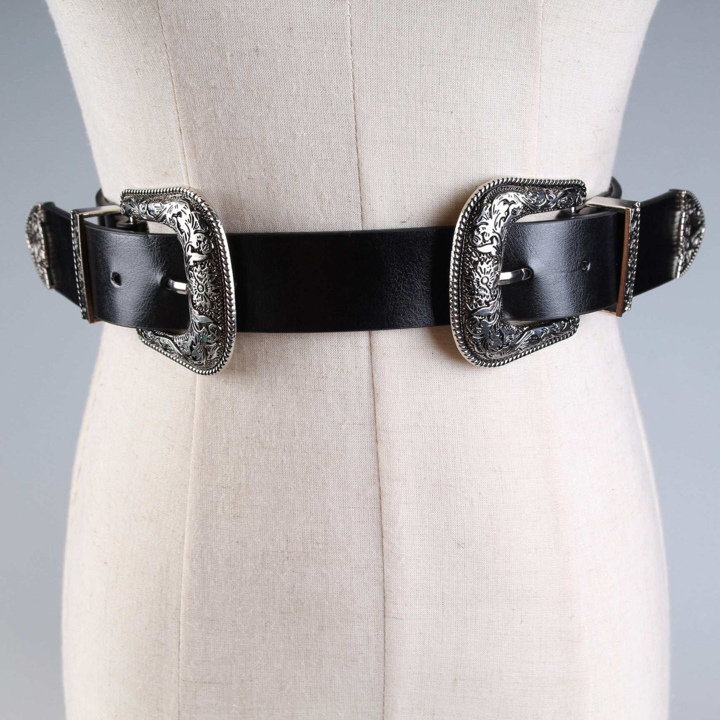 Double-headed vintage carved fashion silver buckle ladies pin buckle belt