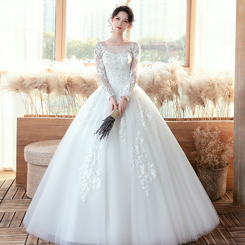 Long Sleeve Wedding Dress New Bride Trailing