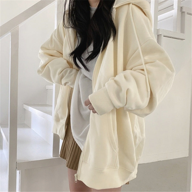 Women's Loose Mid-Length Plus Fleece Hooded Jacket