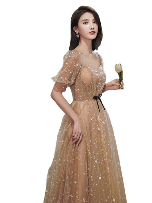 Temperament Long Starry Sky Engagement Host Catwalk Dress