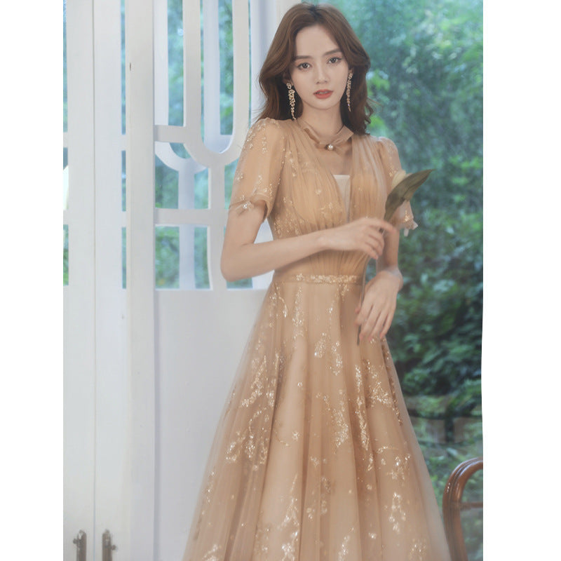 Champagne Fairy Dream Banquet Temperament Elegant Dress