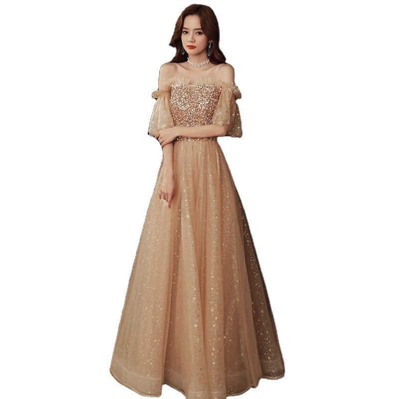 Long Blonde Dignified Host Socialite Banquet Temperament Bridesmaid Dress