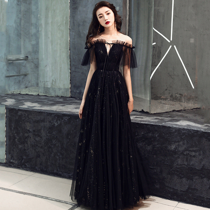 Ladies Banquet Black Long Evening Dress