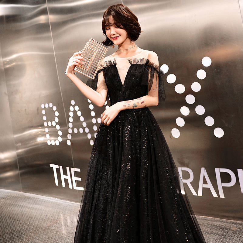 Women's Black Long Banquet Evening Dress